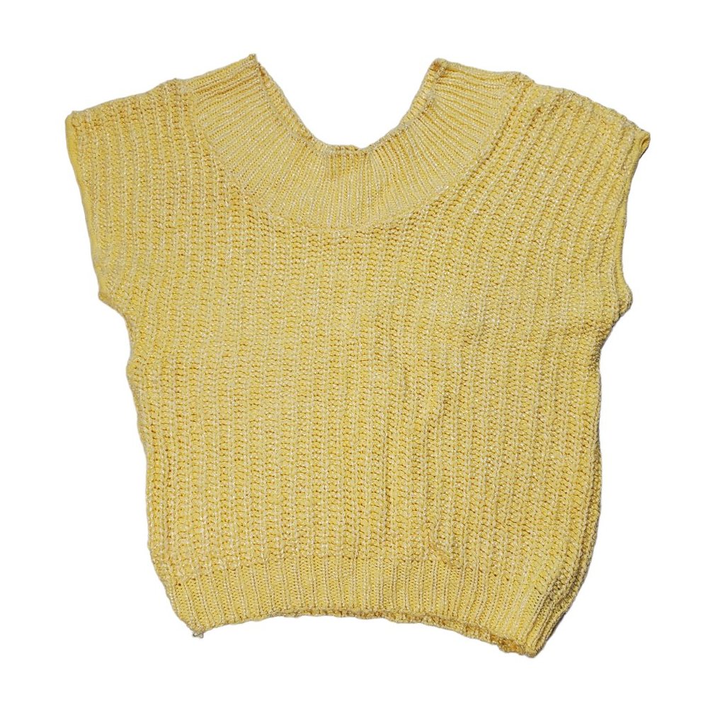 VTG 80s Helium Chain Knit Sleeveless Sweater Vest Pastel Yellow Twee Cottagecore